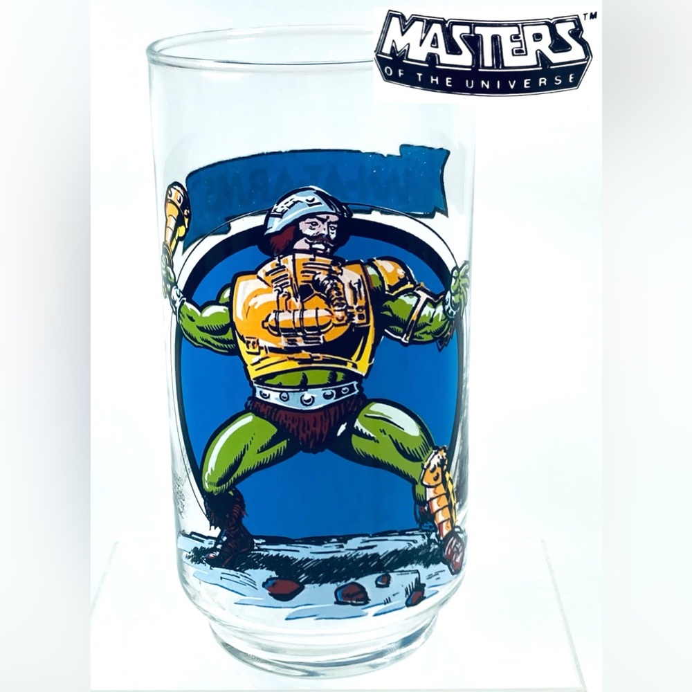 Vtg '83 Man-At-Arms Collector Glass MOTU He-Man Masters of the Universe FLAWLESS